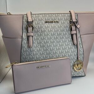 Michael Kors Pink and Gray Tote Bag Set